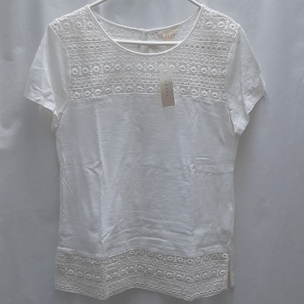 New Adiva ivory cotton crochet short sleeve top, S